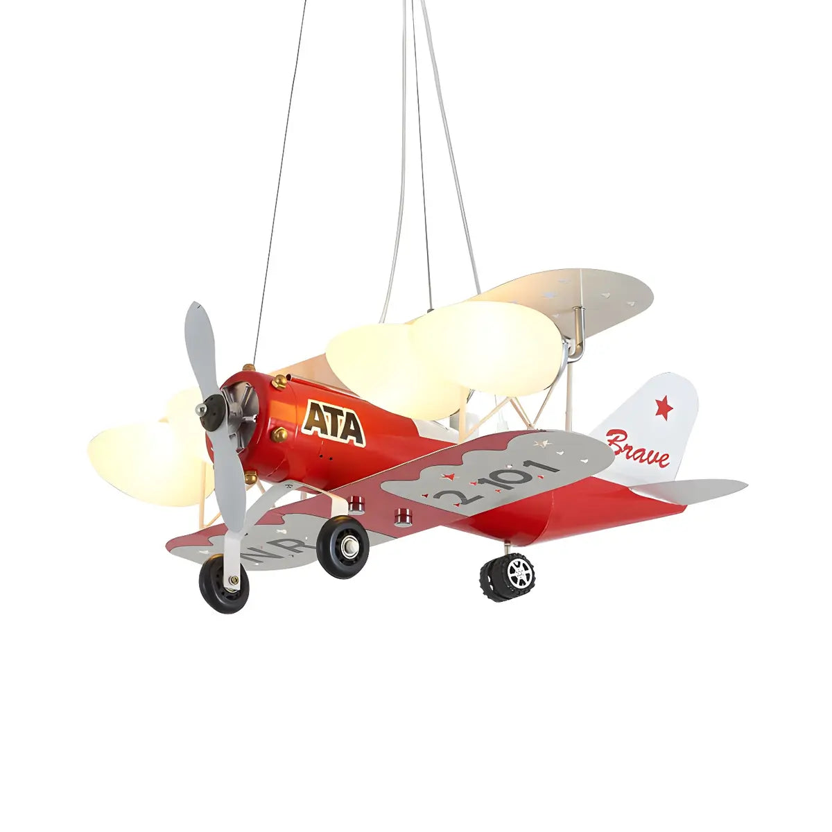 Airplane Metal Kids Room Red 4-Light Medium Chandelier Image - 3