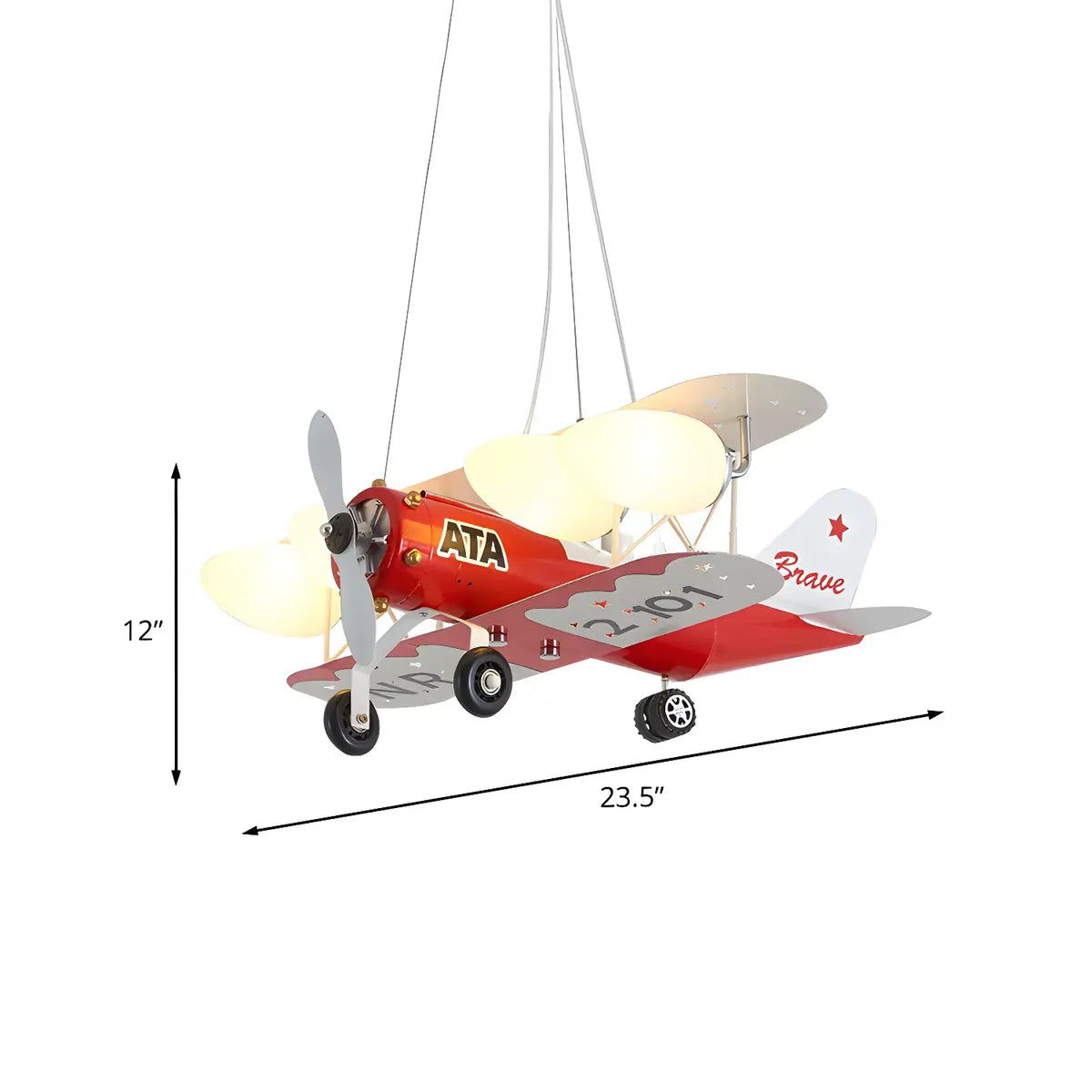 Airplane Metal Kids Room Red 4-Light Medium Chandelier 