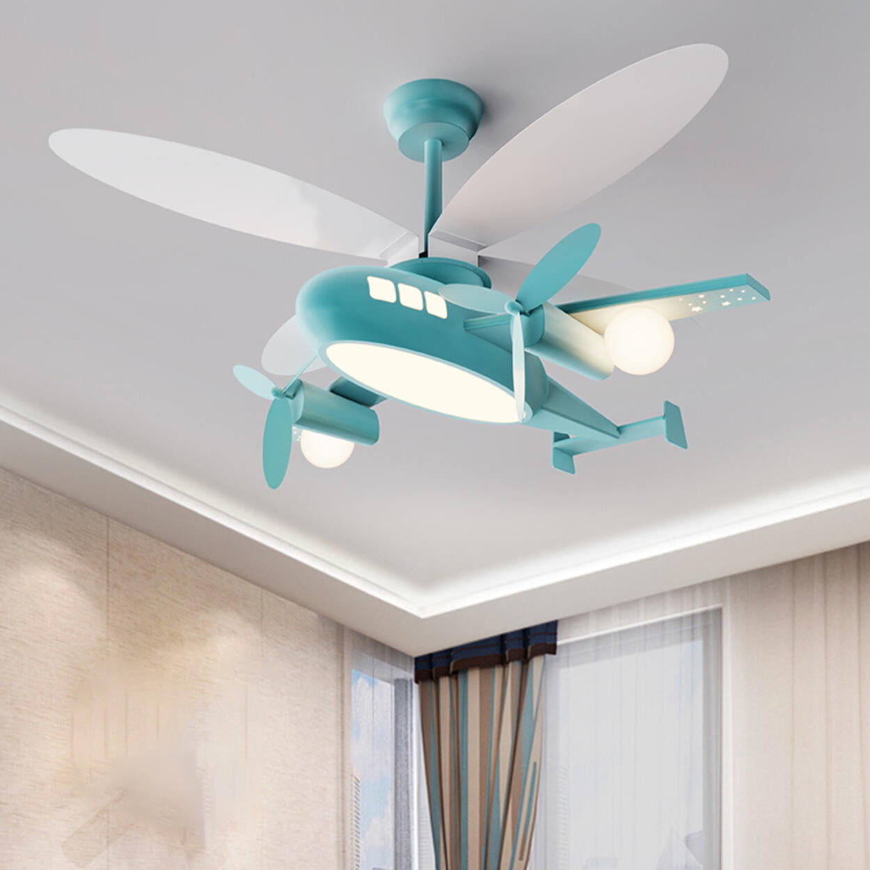 Airplane Themed Kids Room Ceiling Fan with LED Light Image - 1