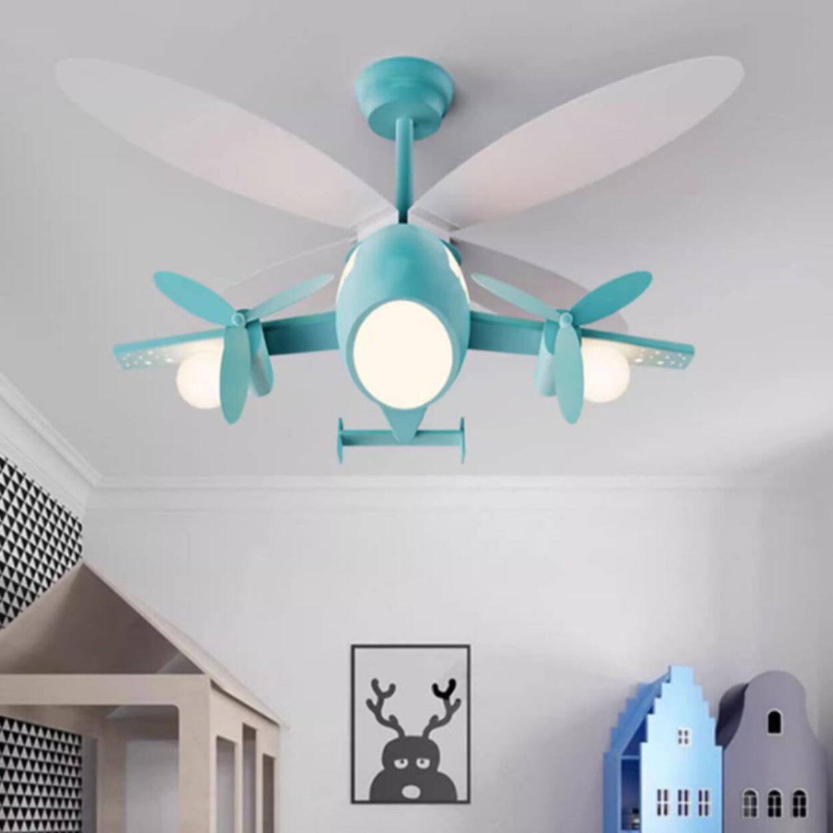 Airplane Themed Kids Room Ceiling Fan with LED Light Image - 3