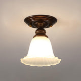 Aisle Brown Flower Frosted Glass Semi-Flush Mount Light Image - 9