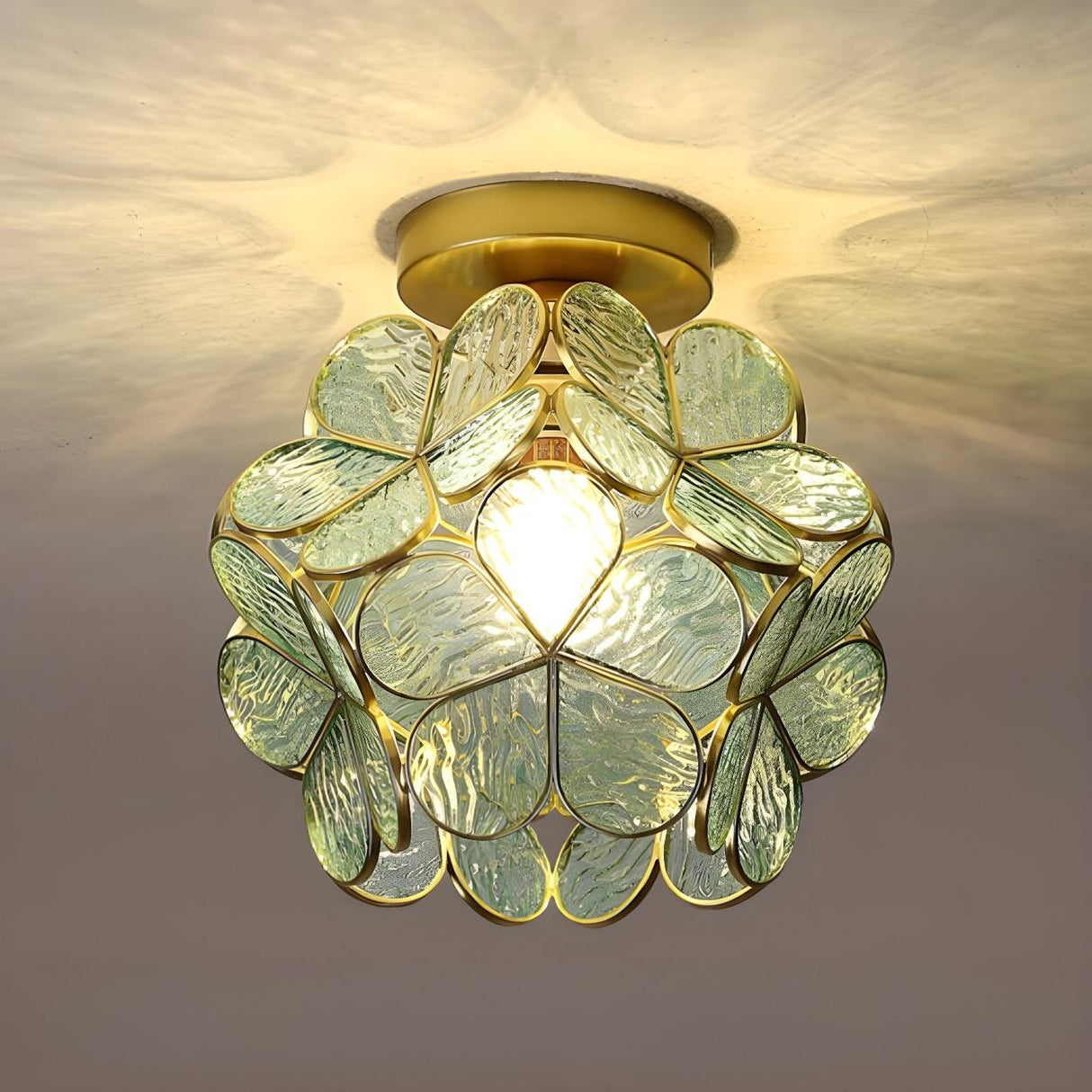 Aisle Colonial Green Floral Glass Semi-Flush Mount Lamp Image - 10