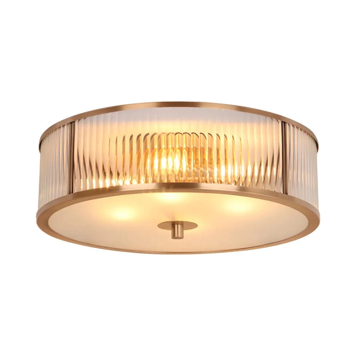 Aisle Colonial Mini Brass Drum Glass Flush Mount Light Image - 3