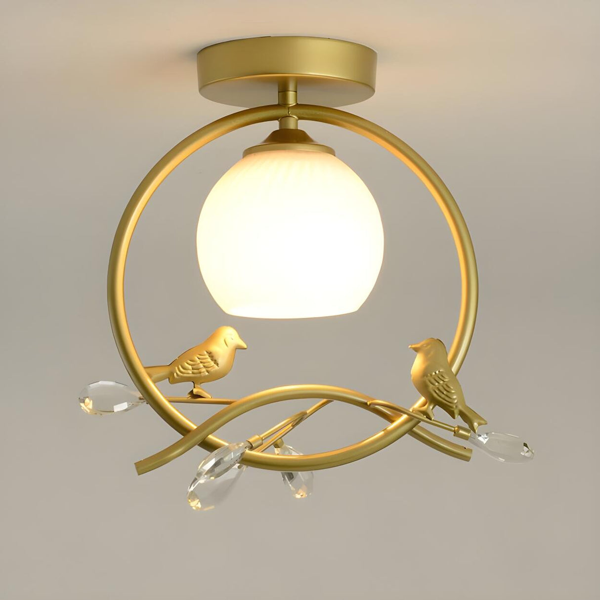 Aisle Gold Ring Bird Mini Semi-Flush Mount Ceiling Lamp Image - 1