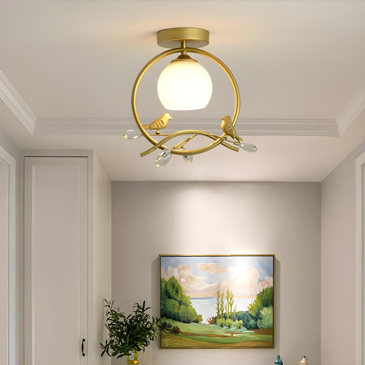 Aisle Gold Ring Bird Mini Semi-Flush Mount Ceiling Lamp Image - 3