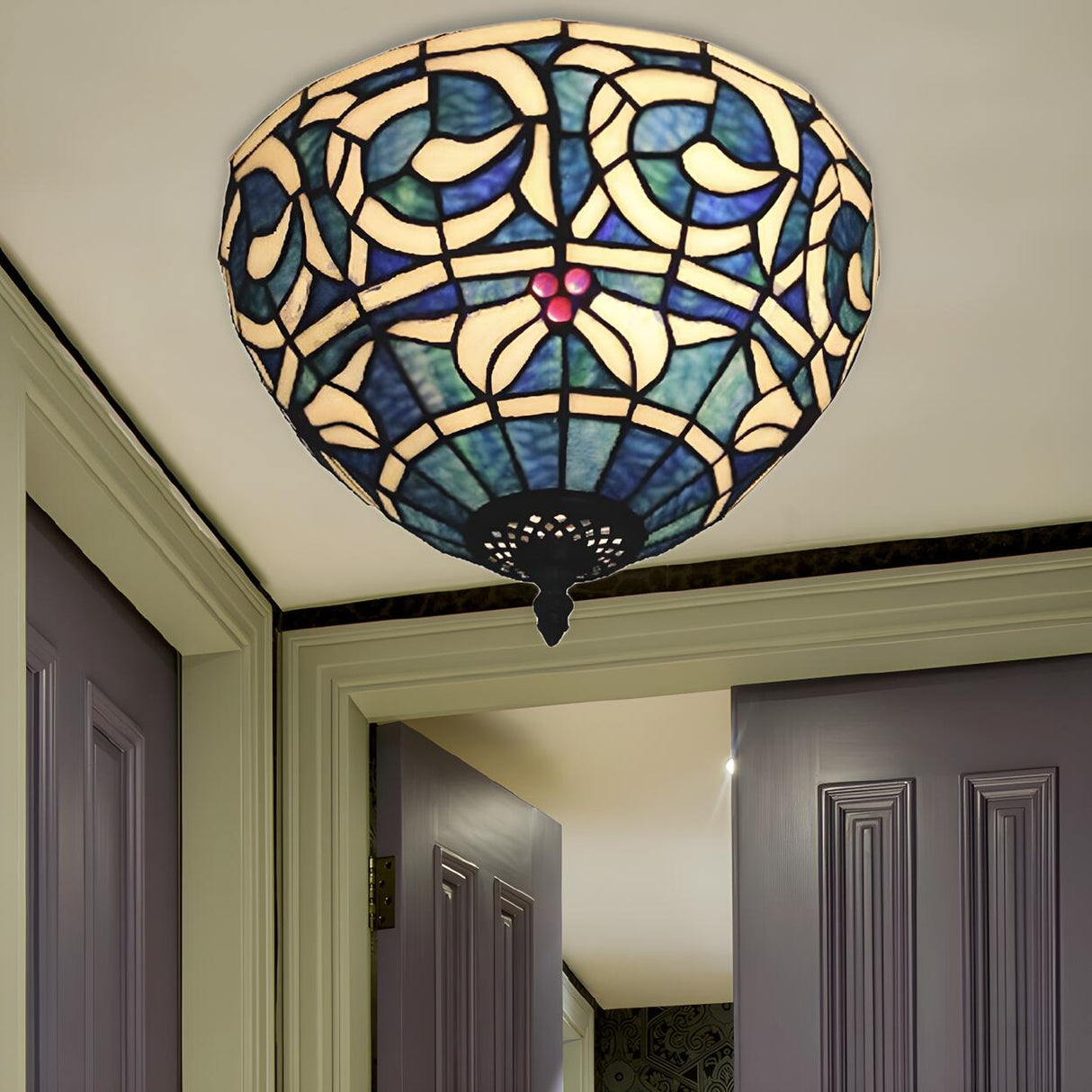 Aisle Tiffany Stained Glass Bowl Shape Flush Mount Lamp Image - 1