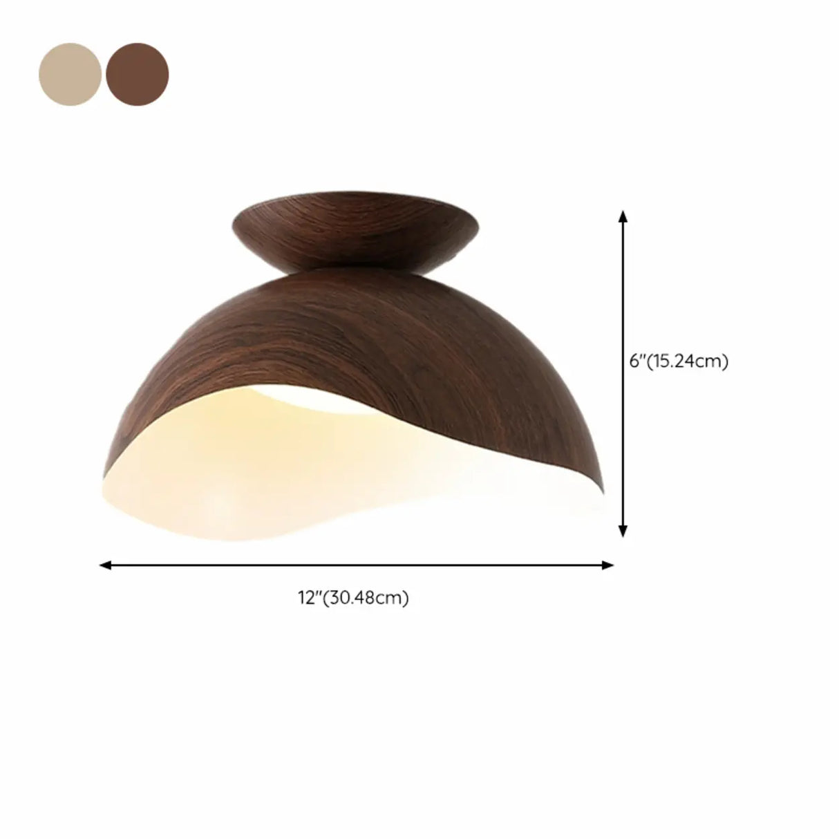 Aisle Walnut Wood Grain Dome Arc Semi-Flush Mount Light 