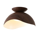 Aisle Walnut Wood Grain Dome Arc Semi-Flush Mount Light Image - 5