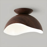 Aisle Walnut Wood Grain Dome Arc Semi-Flush Mount Light Image - 8