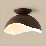 Aisle Walnut Wood Grain Dome Arc Semi-Flush Mount Light Image - 9