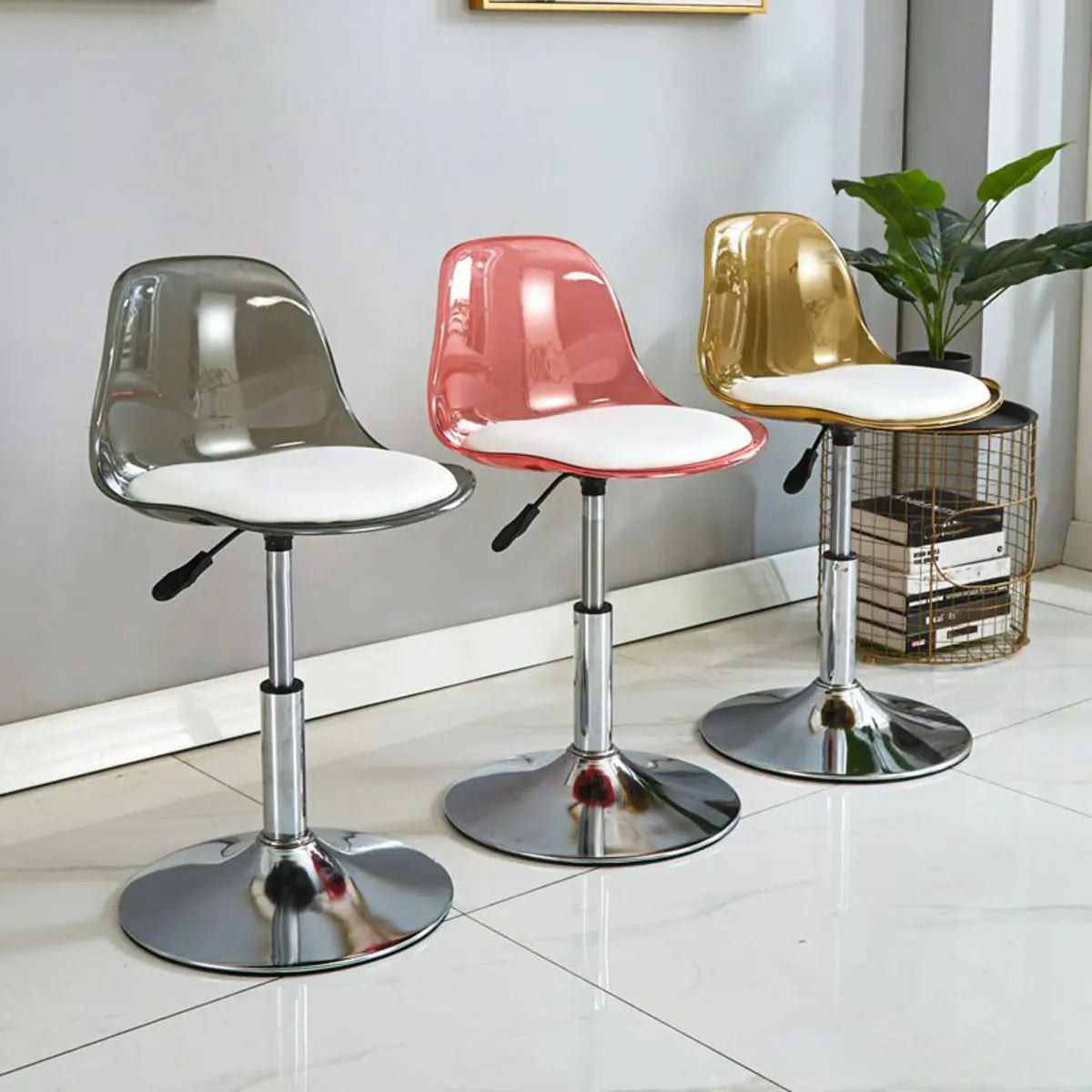 Amber Bucket Acrylic Adjustable Swivel Low Back Bar Stool Image - 1