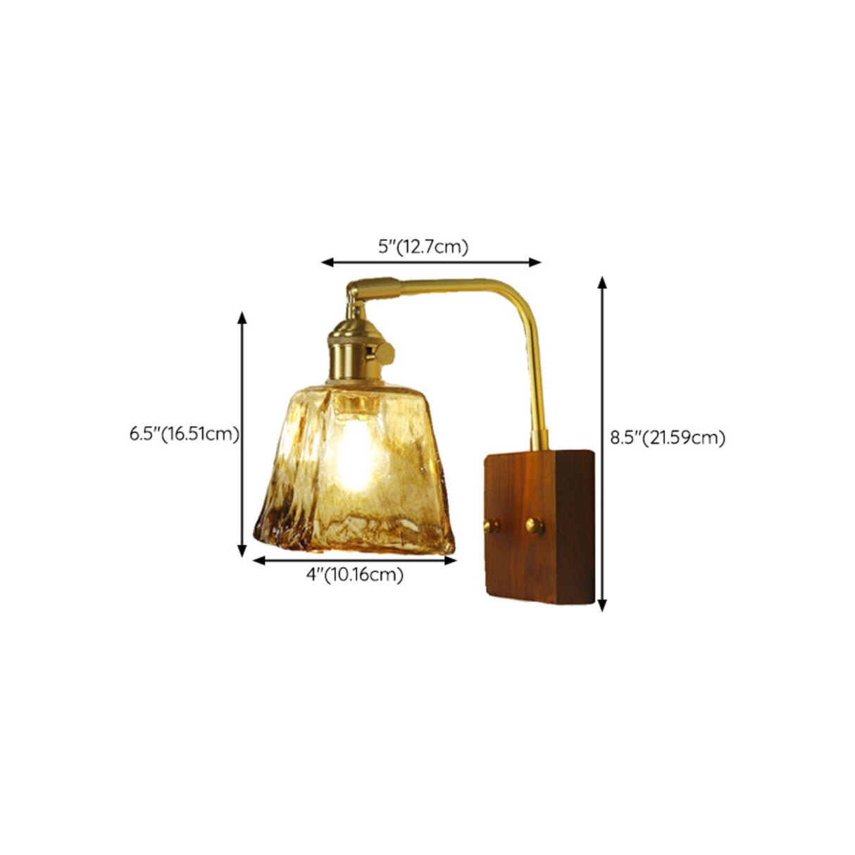 Amber Glass Walnut Wood Bell Pull String Wall Sconce 