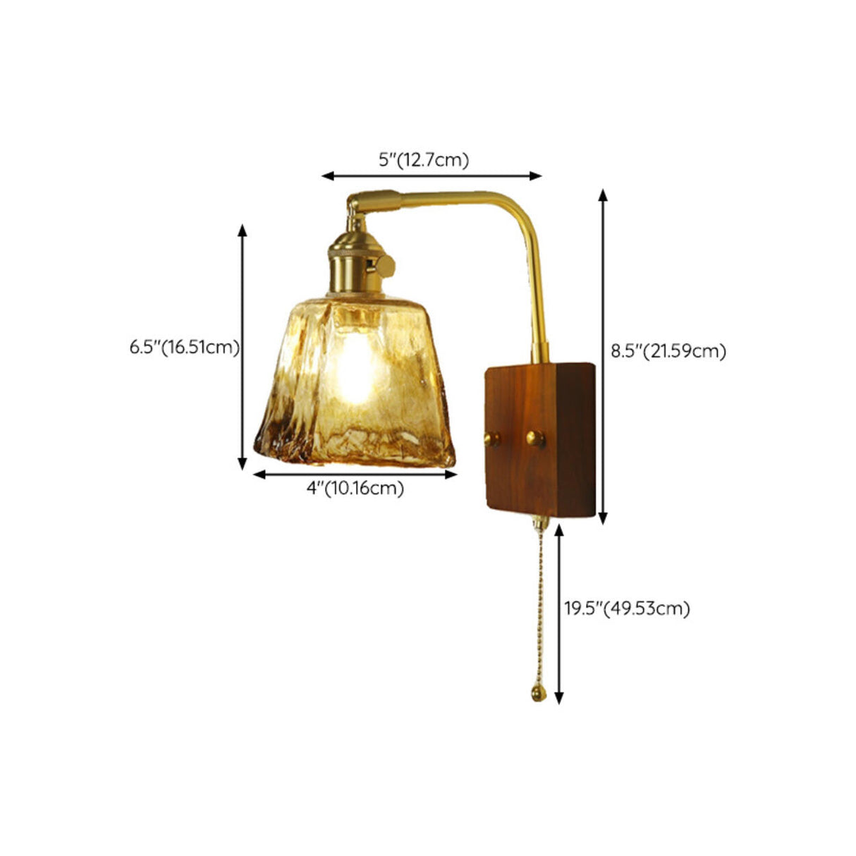 Amber Glass Walnut Wood Bell Pull String Wall Sconce Image - 12