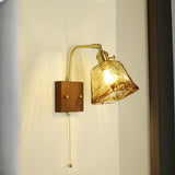 Amber Glass Walnut Wood Bell Pull String Wall Sconce Image - 4