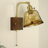 Amber Glass Walnut Wood Bell Pull String Wall Sconce Image - 6