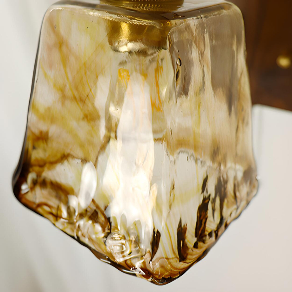 Amber Glass Walnut Wood Bell Pull String Wall Sconce Image - 8