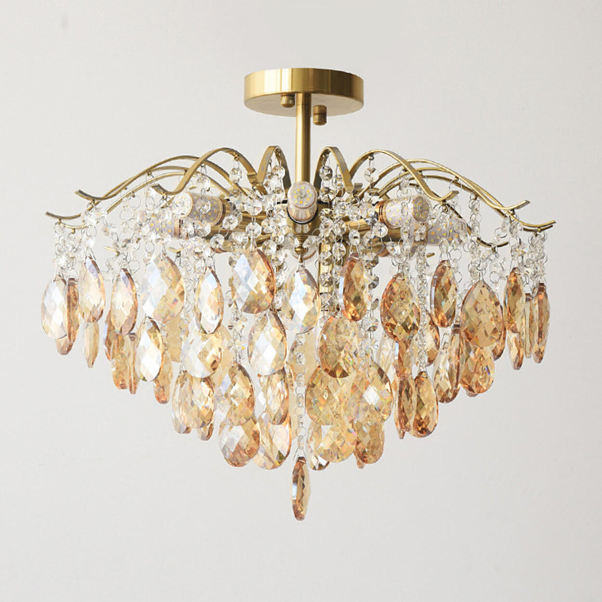 Amber Raindrop Crystal Semi-Flush Mount Ceiling Light Image - 11