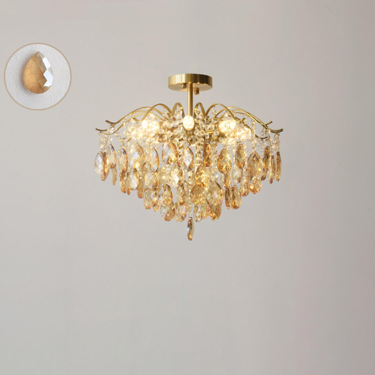 Amber Raindrop Crystal Semi-Flush Mount Ceiling Light Image - 12