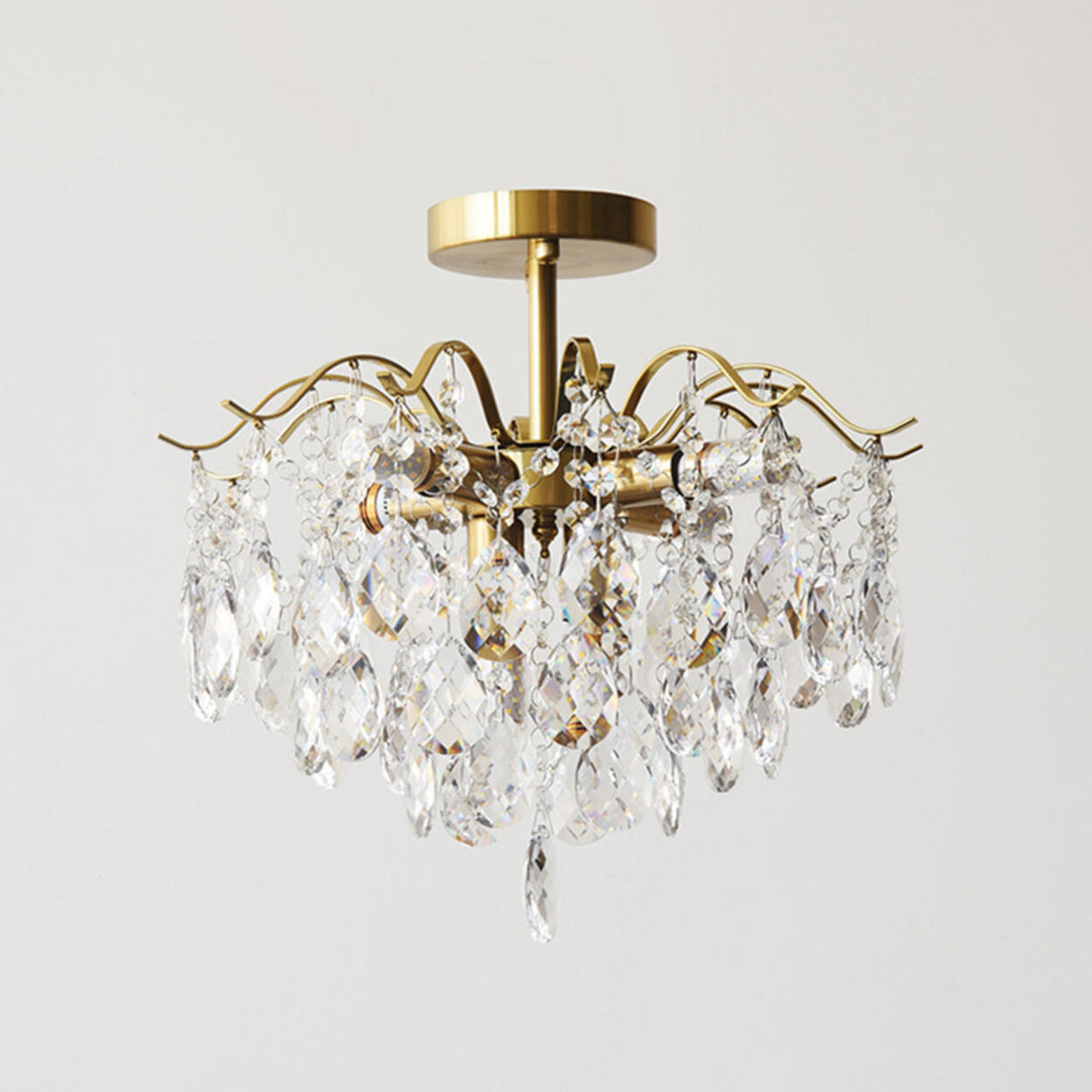 Amber Raindrop Crystal Semi-Flush Mount Ceiling Light Image - 13