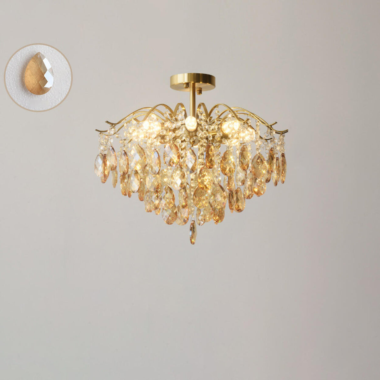 Amber Raindrop Crystal Semi-Flush Mount Ceiling Light Image - 14