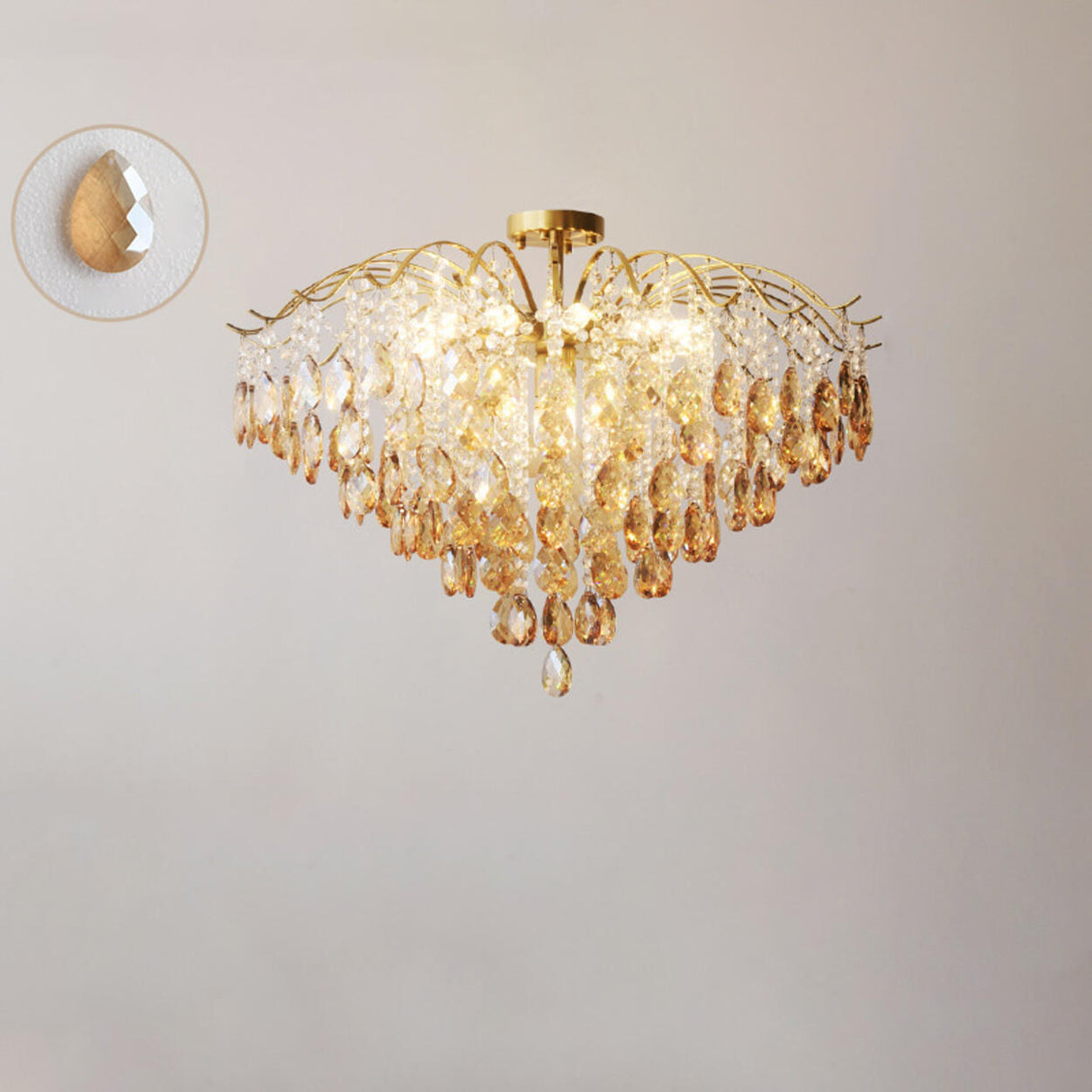 Amber Raindrop Crystal Semi-Flush Mount Ceiling Light Image - 15