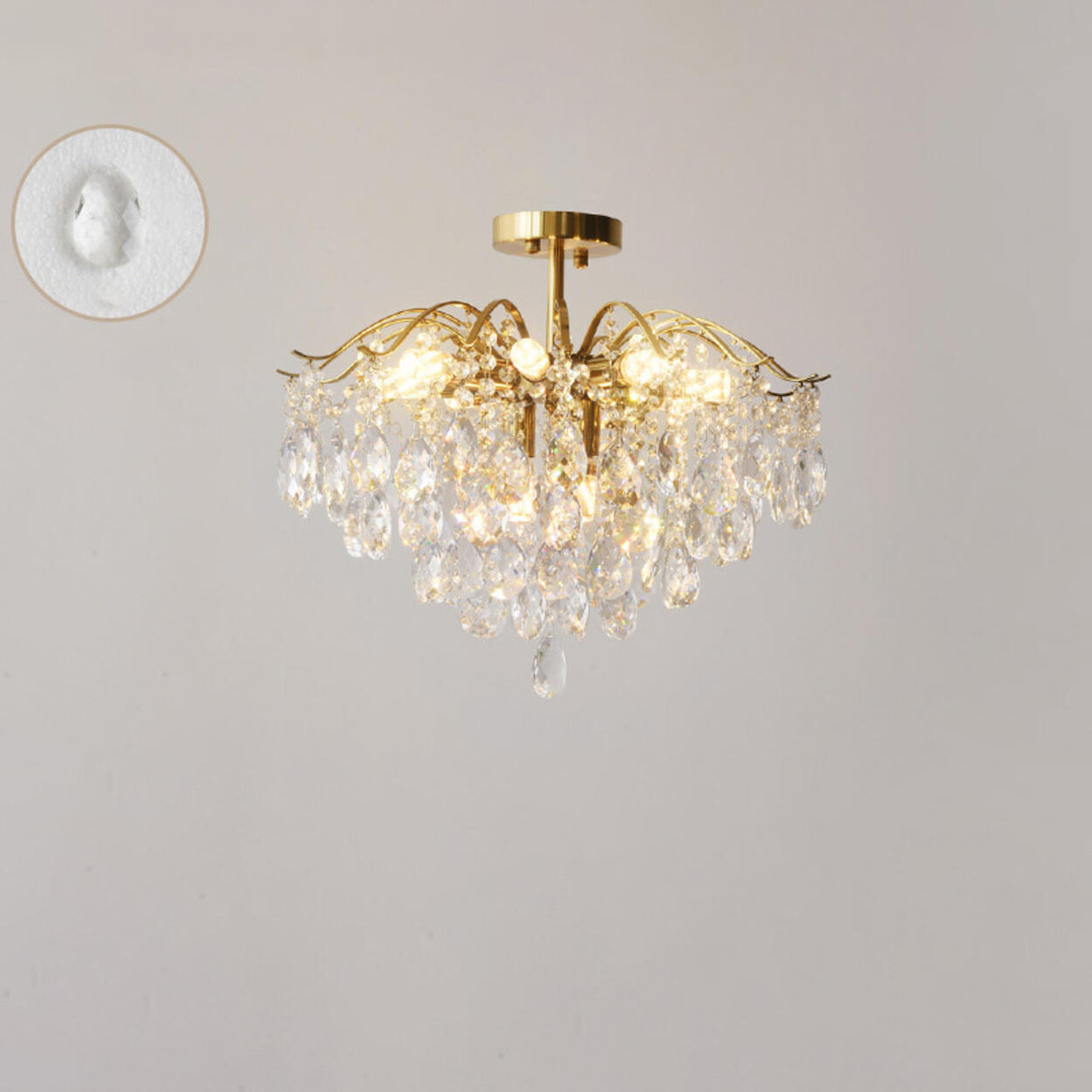 Amber Raindrop Crystal Semi-Flush Mount Ceiling Light Image - 19