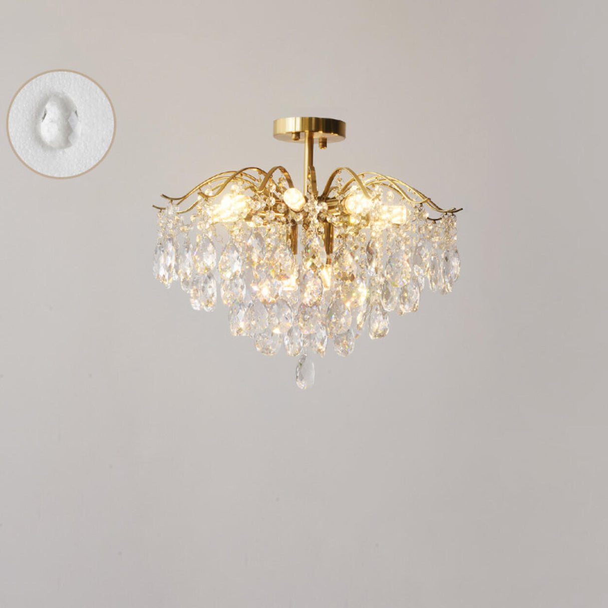 Amber Raindrop Crystal Semi-Flush Mount Ceiling Light Image - 21