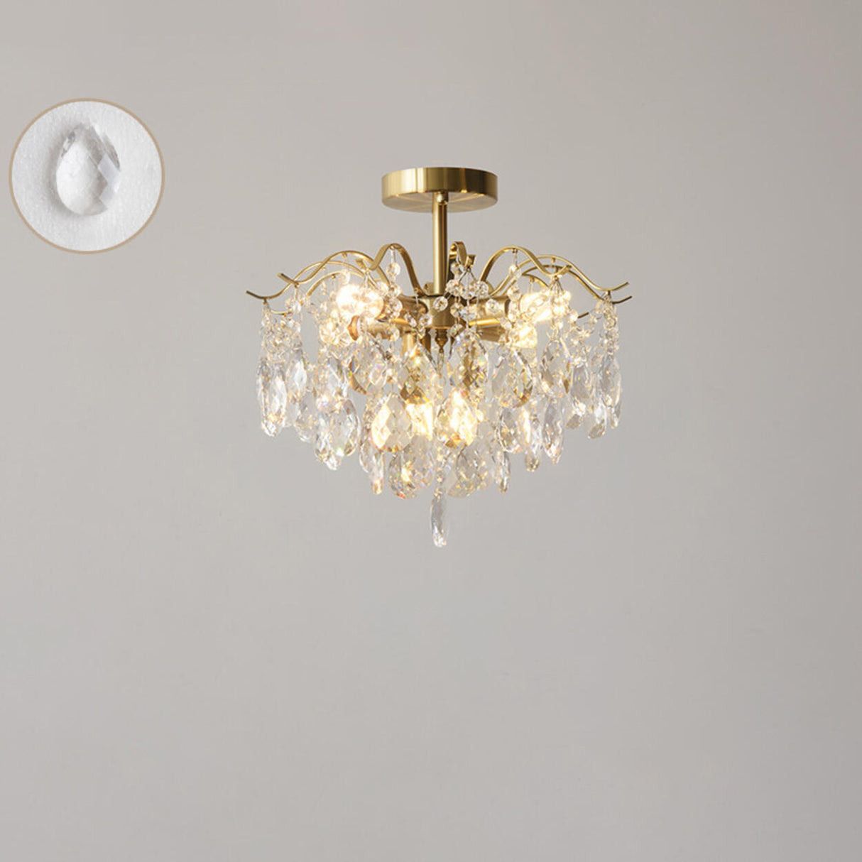 Amber Raindrop Crystal Semi-Flush Mount Ceiling Light Image - 23