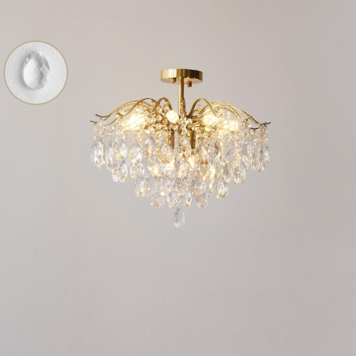 Amber Raindrop Crystal Semi-Flush Mount Ceiling Light Image - 24