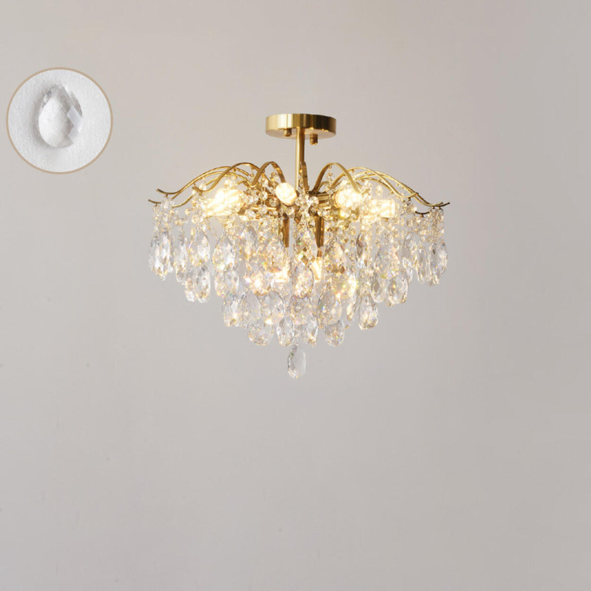 Amber Raindrop Crystal Semi-Flush Mount Ceiling Light Image - 25