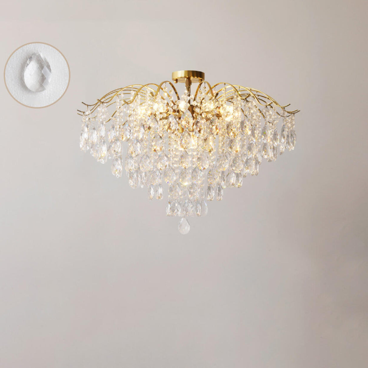 Amber Raindrop Crystal Semi-Flush Mount Ceiling Light Image - 26