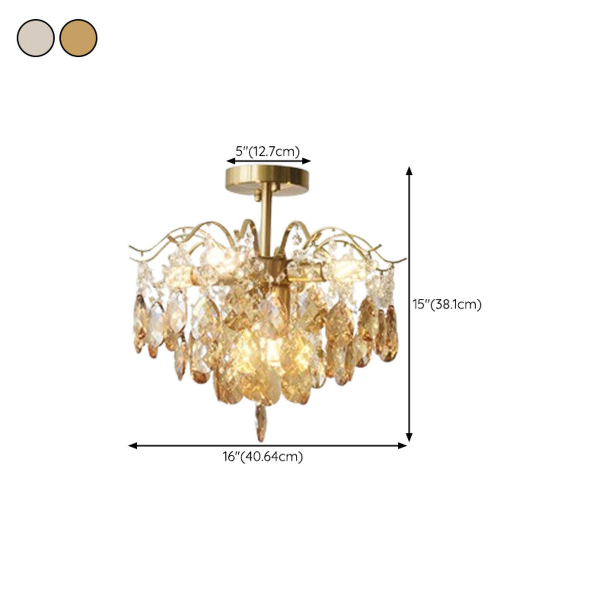 Amber Raindrop Crystal Semi-Flush Mount Ceiling Light 