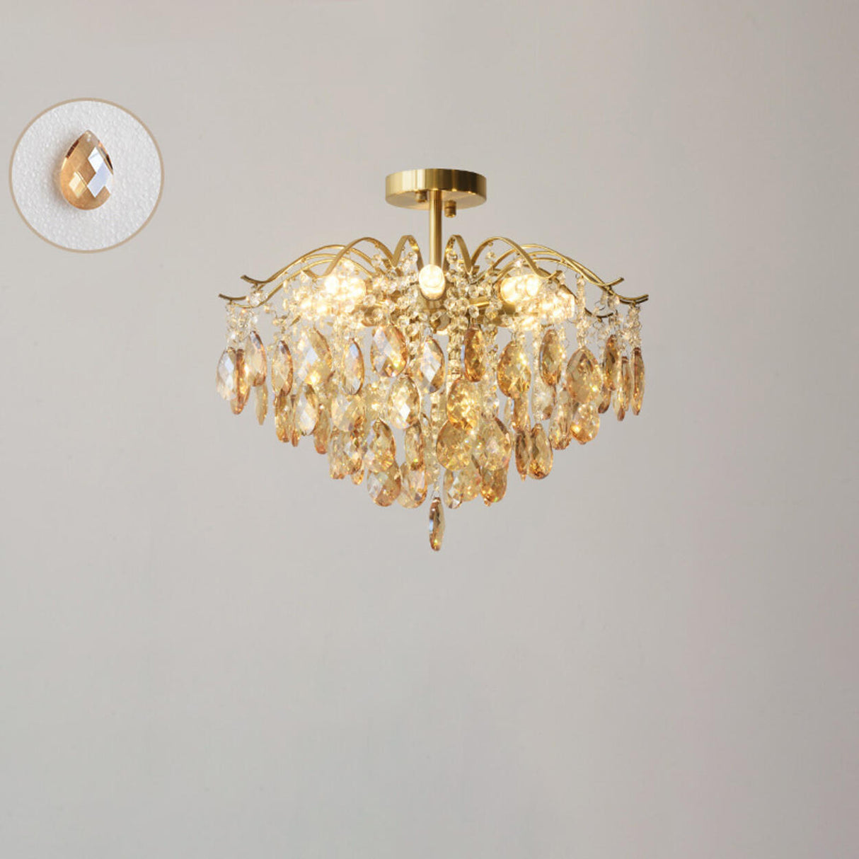 Amber Raindrop Crystal Semi-Flush Mount Ceiling Light Image - 3