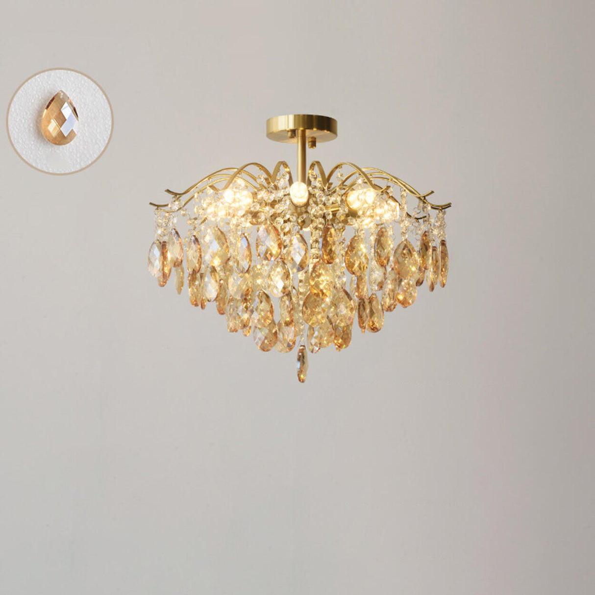 Amber Raindrop Crystal Semi-Flush Mount Ceiling Light Image - 5