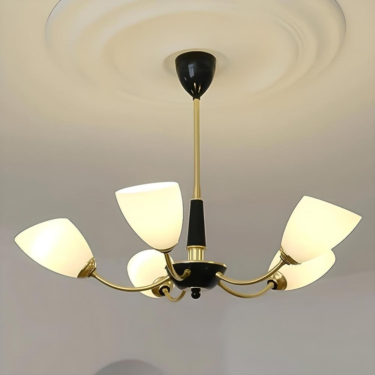 American Gold and Black Frosted Glass Chandelier Image - 1