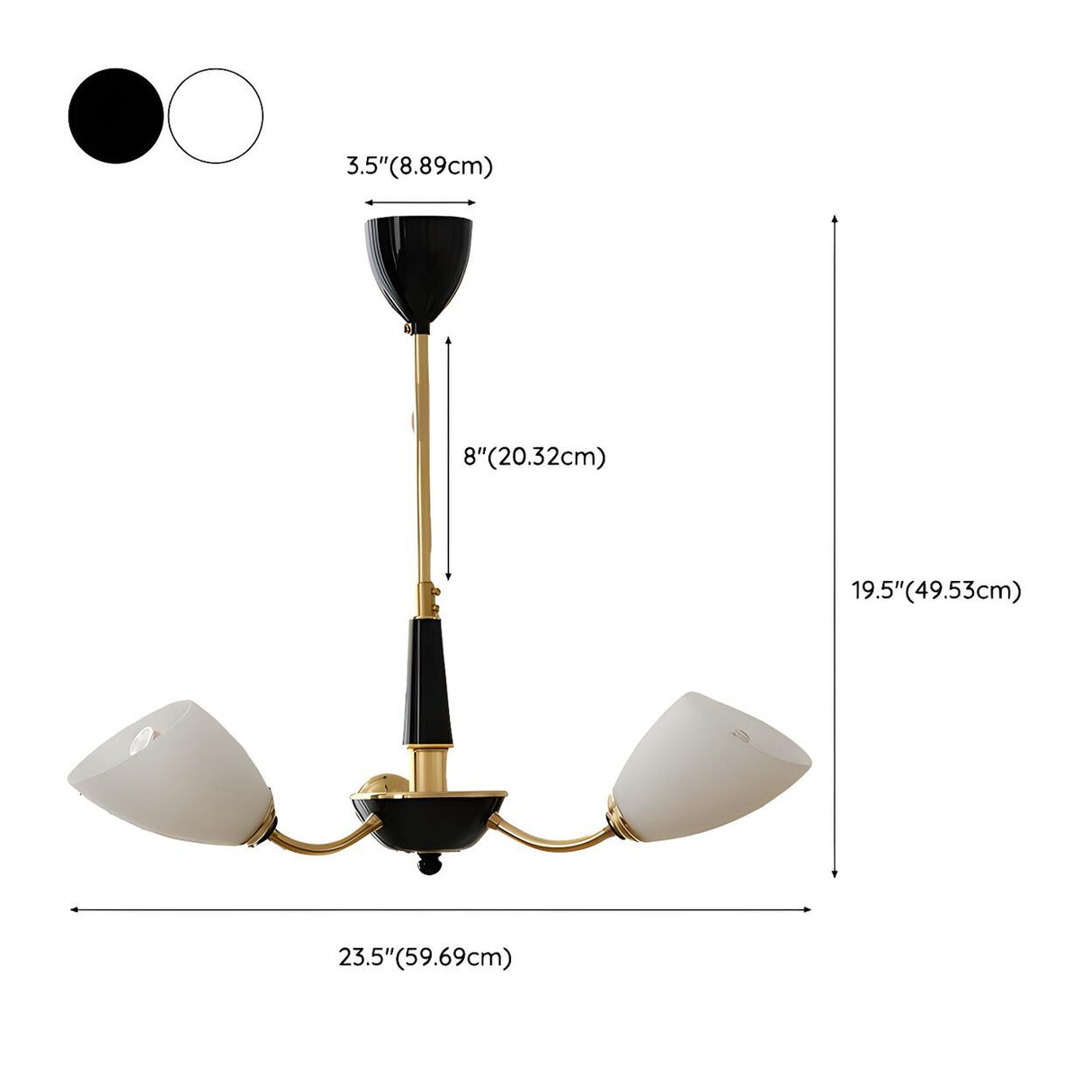 American Gold and Black Frosted Glass Chandelier 