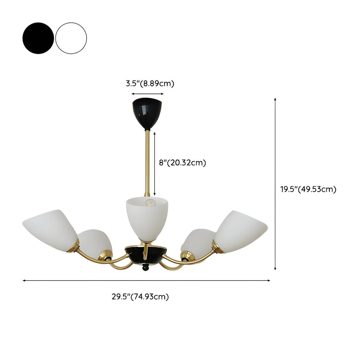 American Gold and Black Frosted Glass Chandelier Image - 13