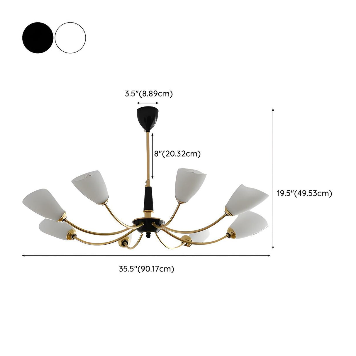 American Gold and Black Frosted Glass Chandelier Image - 14