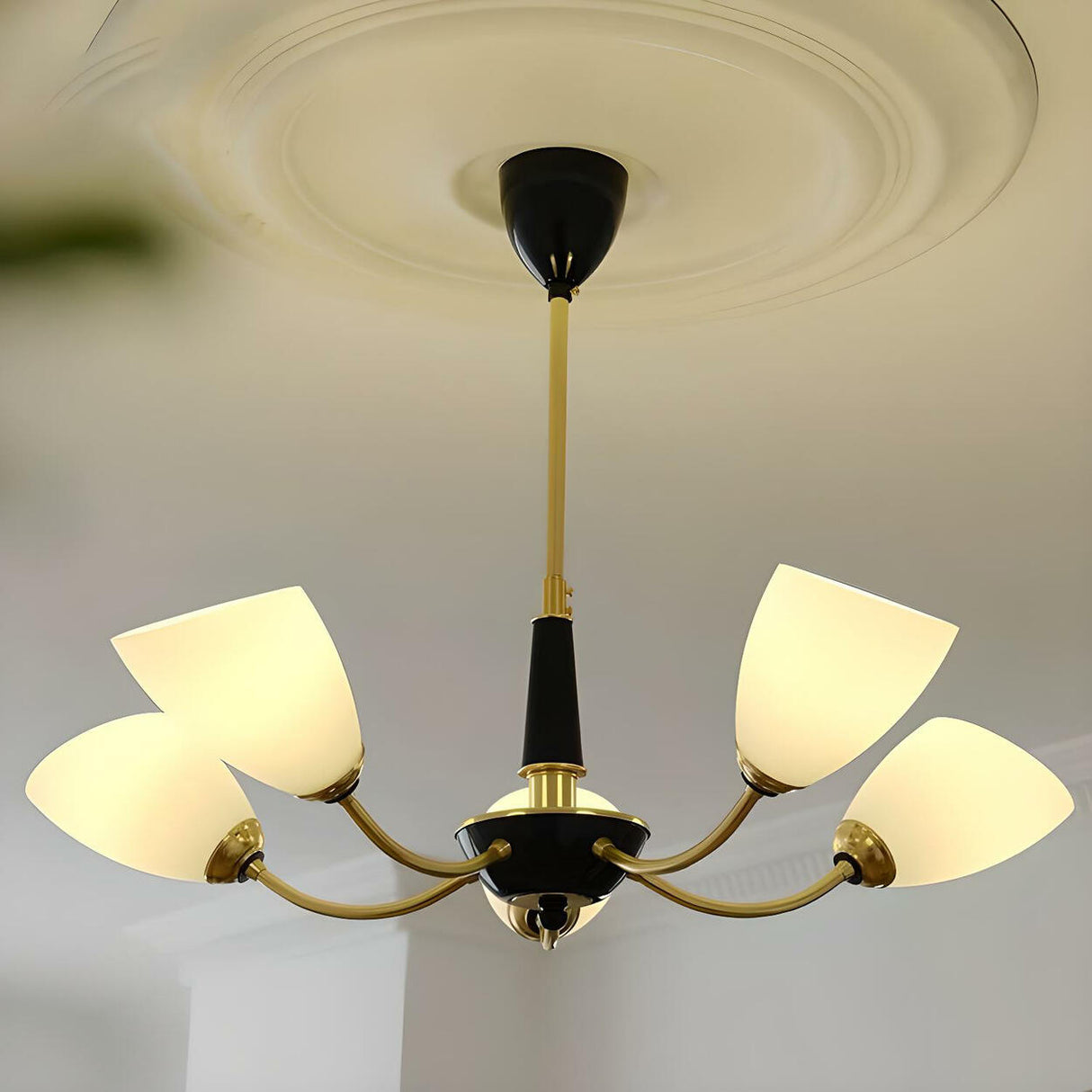 American Gold and Black Frosted Glass Chandelier Image - 4