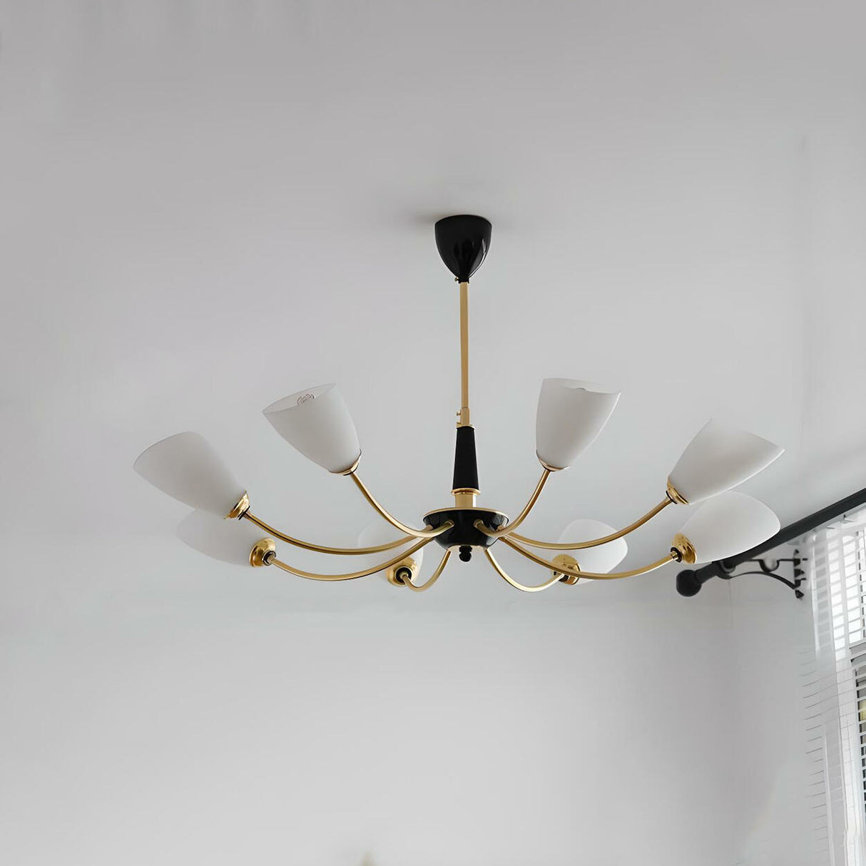 American Gold and Black Frosted Glass Chandelier Image - 9