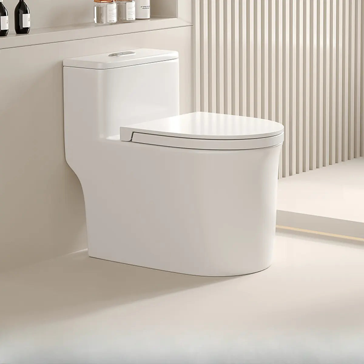 Antimicrobial Seat Modern Oval Ceramic White Compact Toilet Image - 3