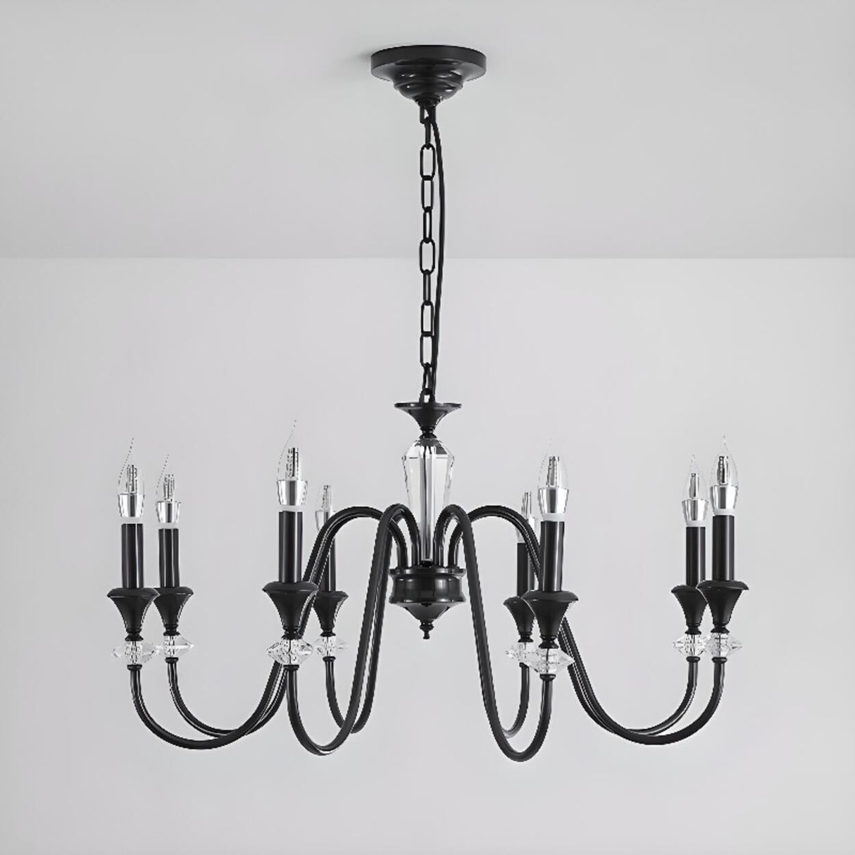 Antique Black Metal Candle Chandelier Adjustable Chain Image - 10