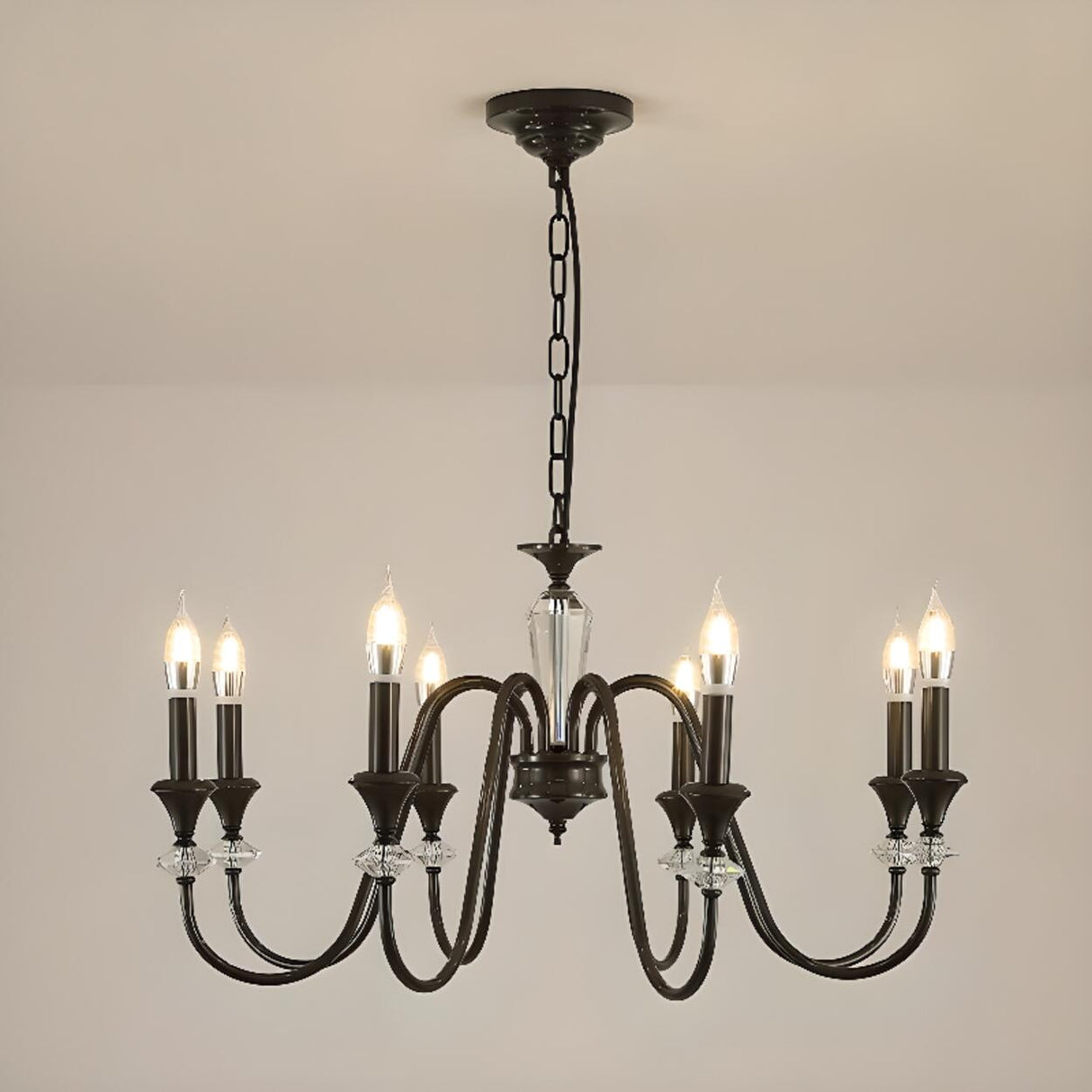 Antique Black Metal Candle Chandelier Adjustable Chain Image - 11