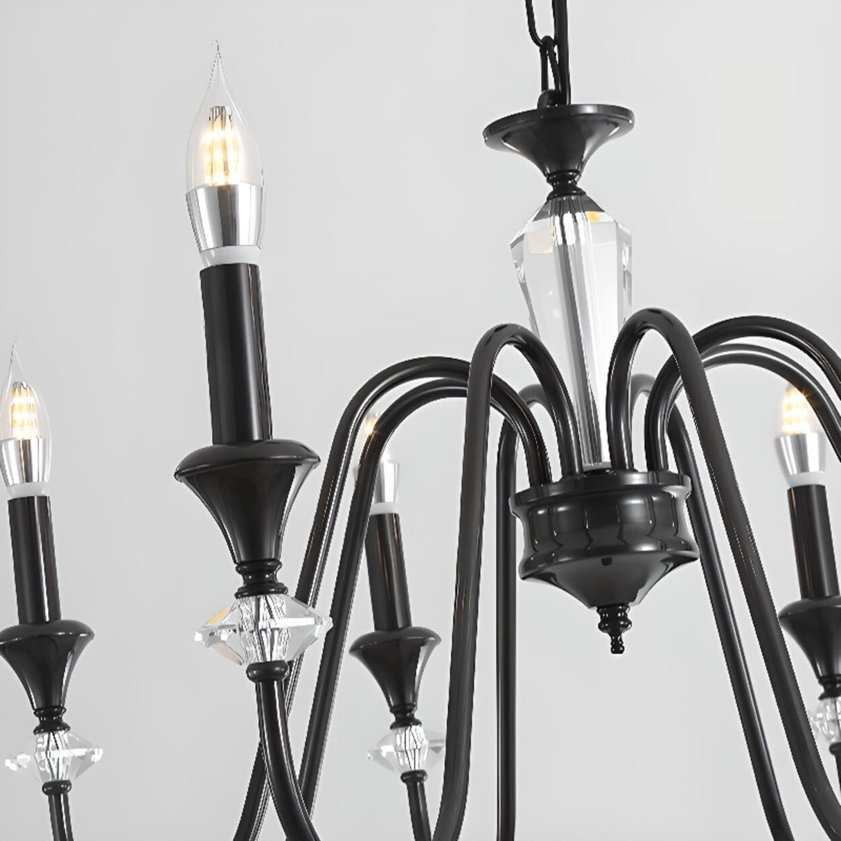 Antique Black Metal Candle Chandelier Adjustable Chain Image - 15