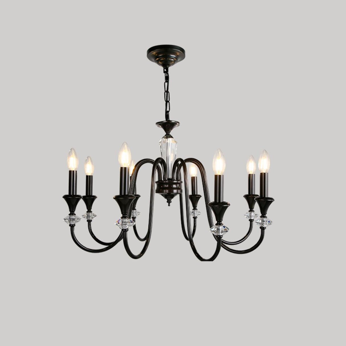 Antique Black Metal Candle Chandelier Adjustable Chain Image - 3