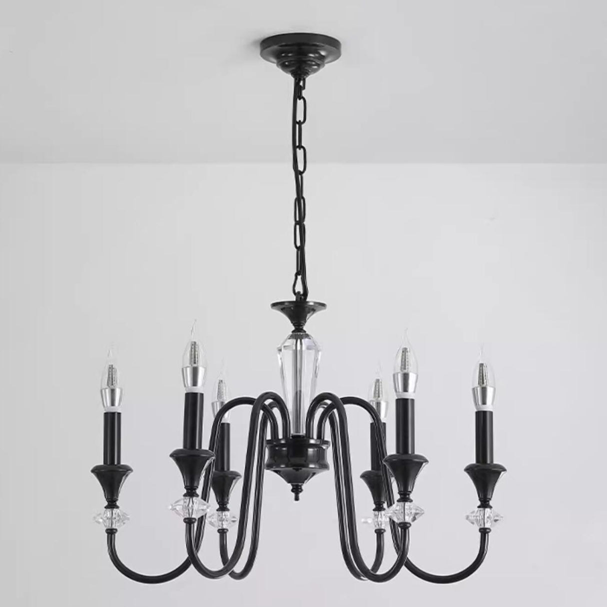 Antique Black Metal Candle Chandelier Adjustable Chain Image - 8