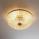 Antique Brass Bowl Crystal Flush Mount Ceiling Light Image - 12