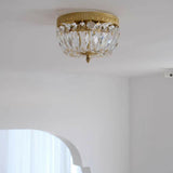 Antique Brass Bowl Crystal Flush Mount Ceiling Light Image - 13