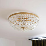 Antique Brass Bowl Crystal Flush Mount Ceiling Light Image - 14