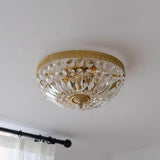 Antique Brass Bowl Crystal Flush Mount Ceiling Light Image - 16